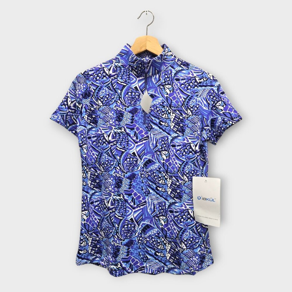 IBKUL Golf Women's Polo Shirt Fish Print (Purple/Blue) - Small